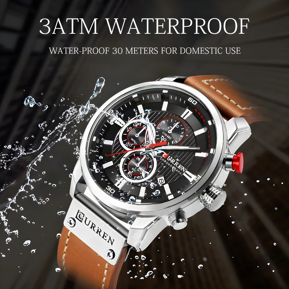 CURREN Large-Dial Leather Chronograph