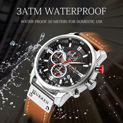 CURREN Large-Dial Leather Chronograph