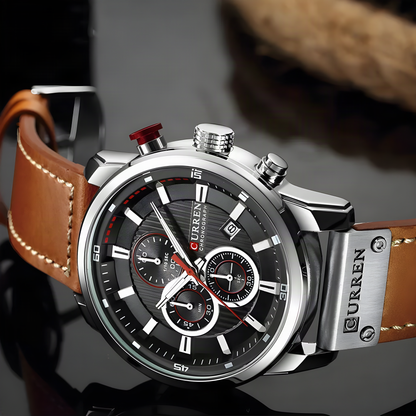 CURREN Large-Dial Leather Chronograph