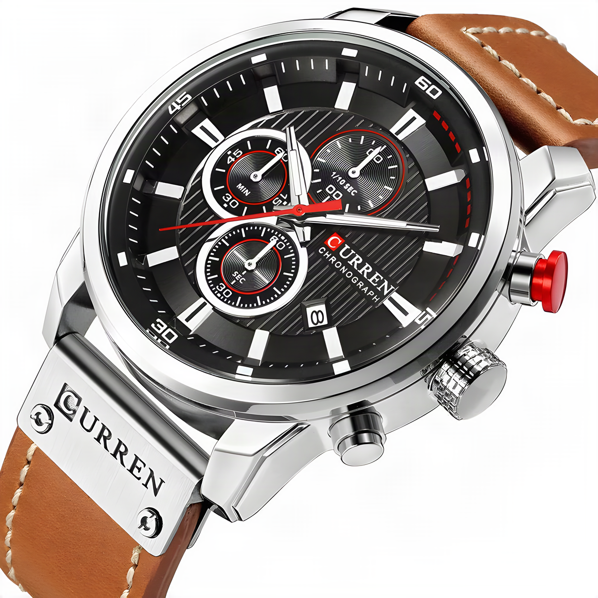 CURREN Large-Dial Leather Chronograph