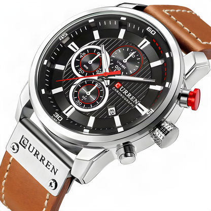 CURREN Large-Dial Leather Chronograph