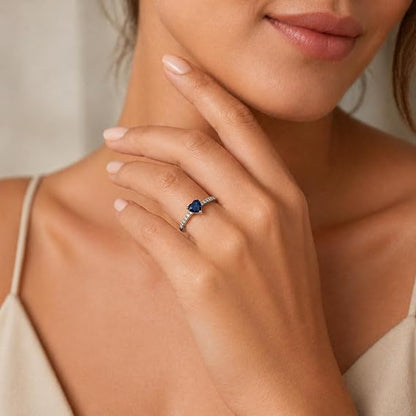 Crytal Blue Heart Ring For Women