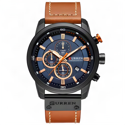 CURREN Large-Dial Leather Chronograph