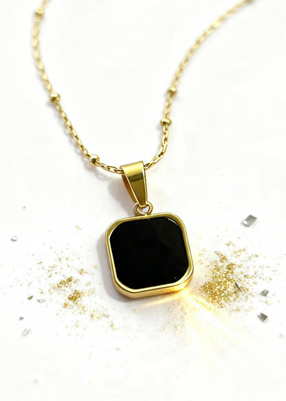 Geometric Black Onyx Pendant "Adjustable Chain"