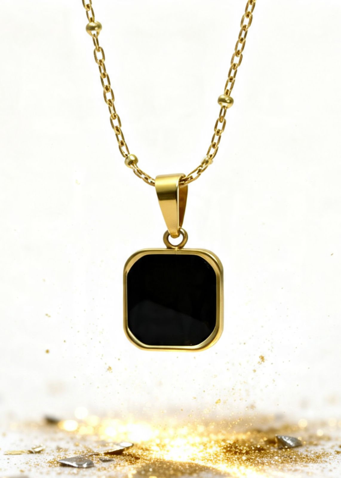 Geometric Black Onyx Pendant "Adjustable Chain"