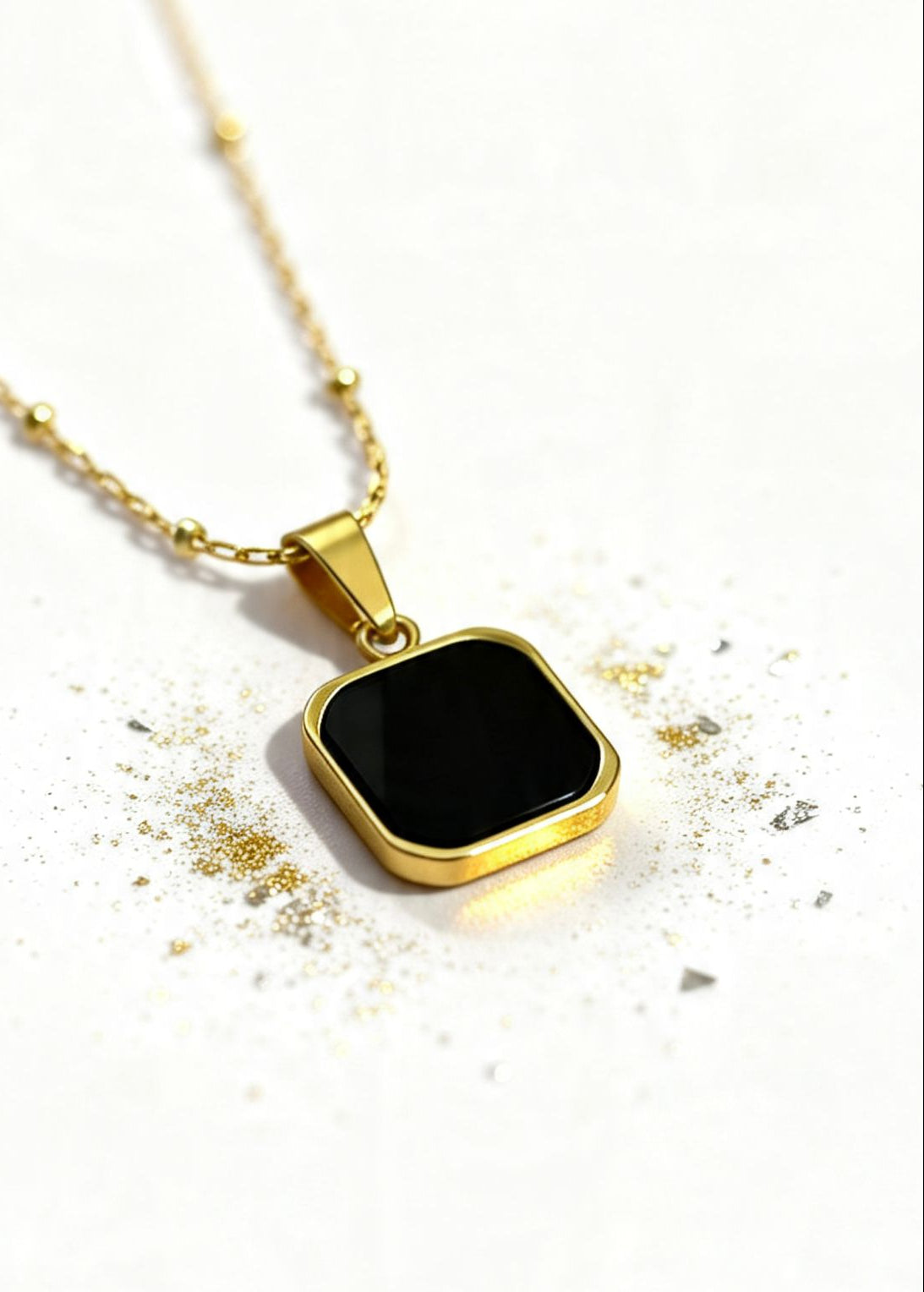 Geometric Black Onyx Pendant "Adjustable Chain"