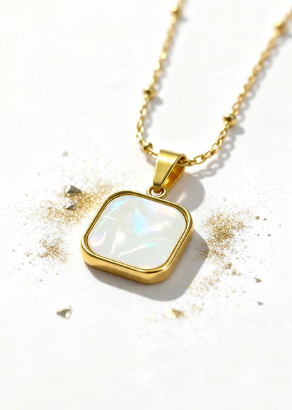 Geometric Pearl Onyx Pendant "Adjustable Chain"