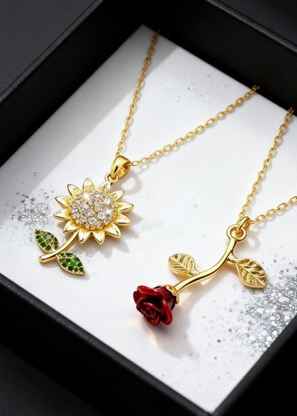 Premium Flower Pendants Gift Box "Falling Rose & Sunflower"