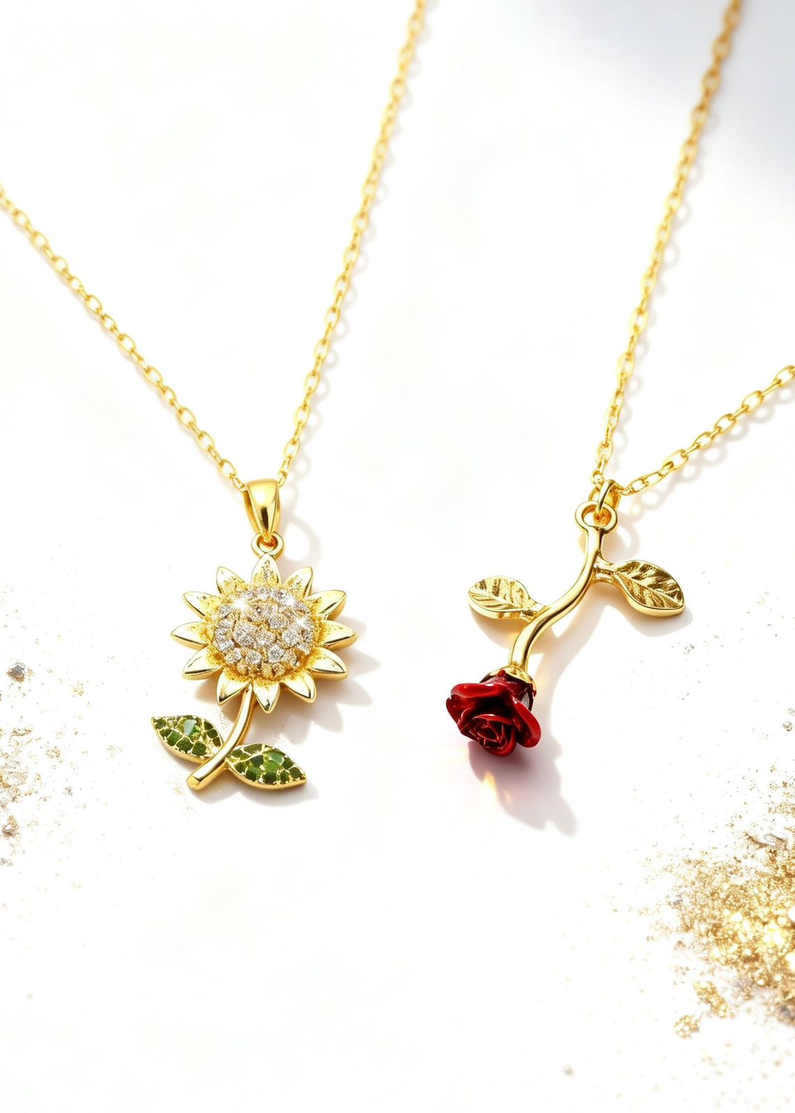 Premium Flower Pendants Gift Box "Falling Rose & Sunflower"