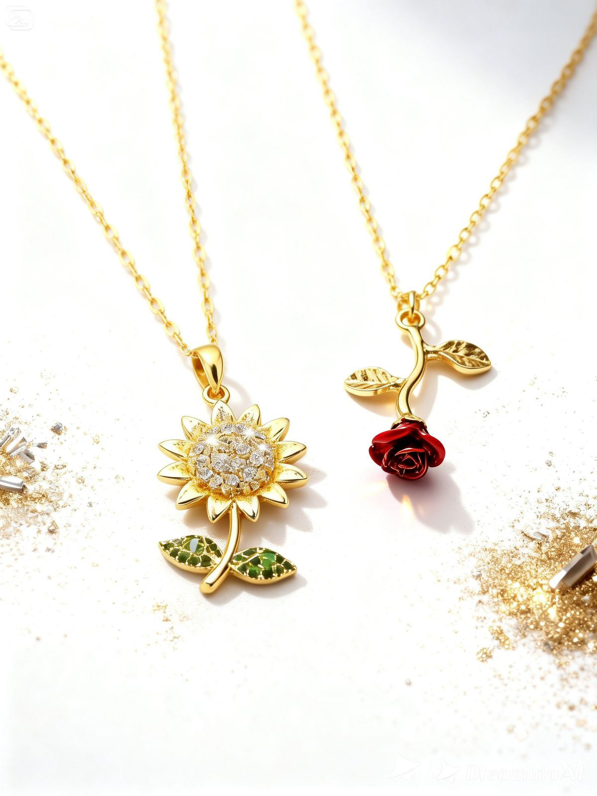 Premium Flower Pendants Gift Box "Falling Rose & Sunflower"