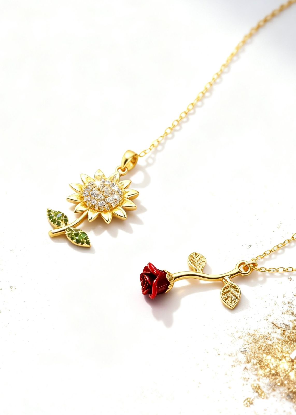 Premium Flower Pendants Gift Box "Falling Rose & Sunflower"