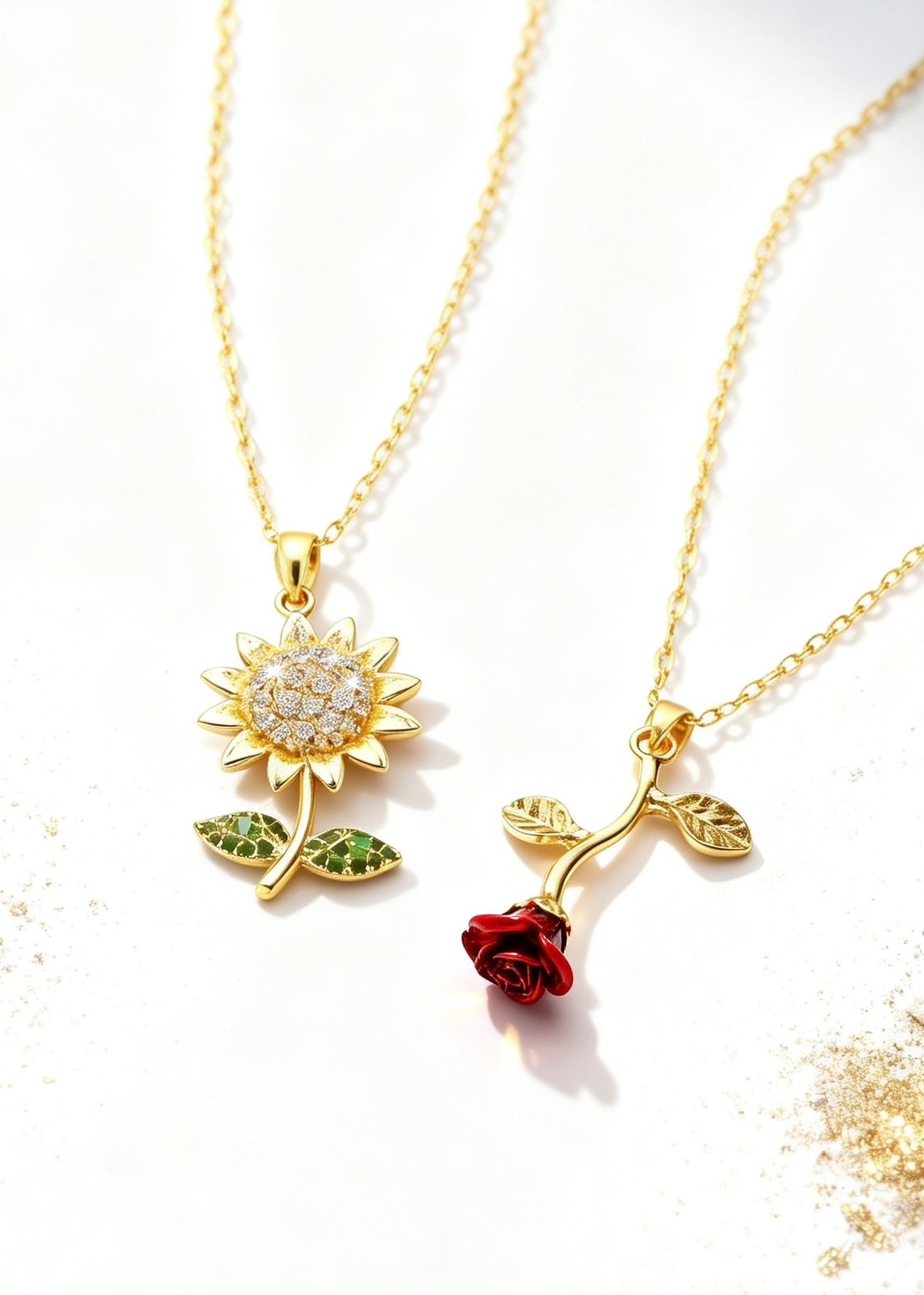 Premium Flower Pendants Gift Box "Falling Rose & Sunflower"