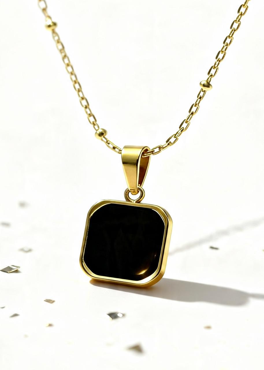 Geometric Black Onyx Pendant "Adjustable Chain"