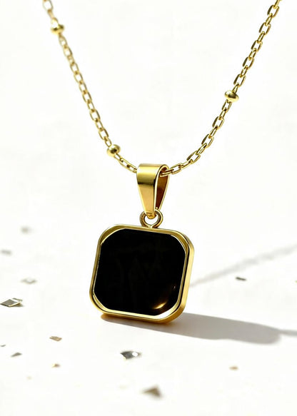 Geometric Black Onyx Pendant "Adjustable Chain"