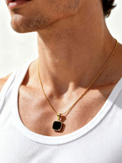 Geometric Black Onyx Pendant "Adjustable Chain"