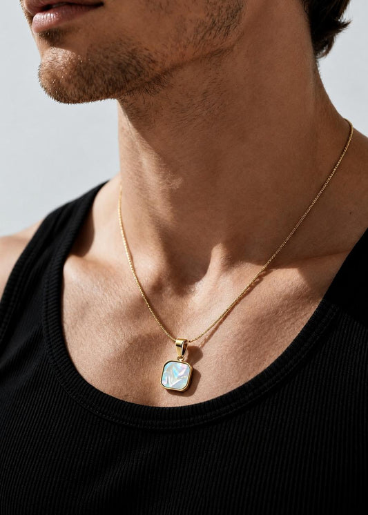 Geometric Pearl Onyx Pendant "Adjustable Chain"