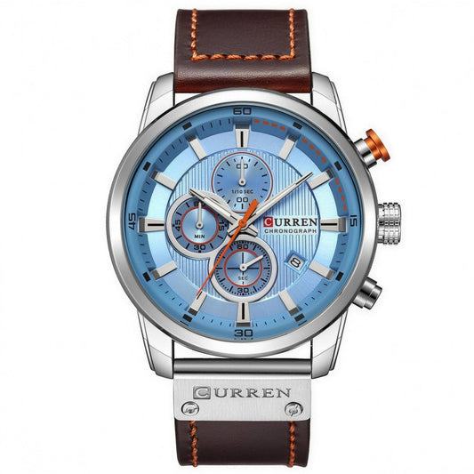 CURREN Large-Dial Leather Chronograph