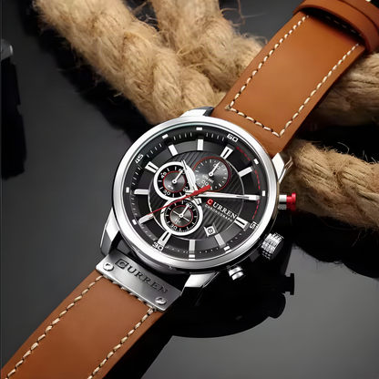 CURREN Large-Dial Leather Chronograph