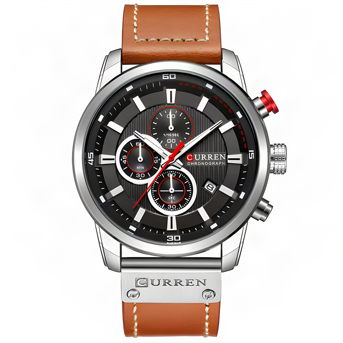 CURREN Large-Dial Leather Chronograph