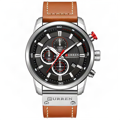 CURREN Large-Dial Leather Chronograph